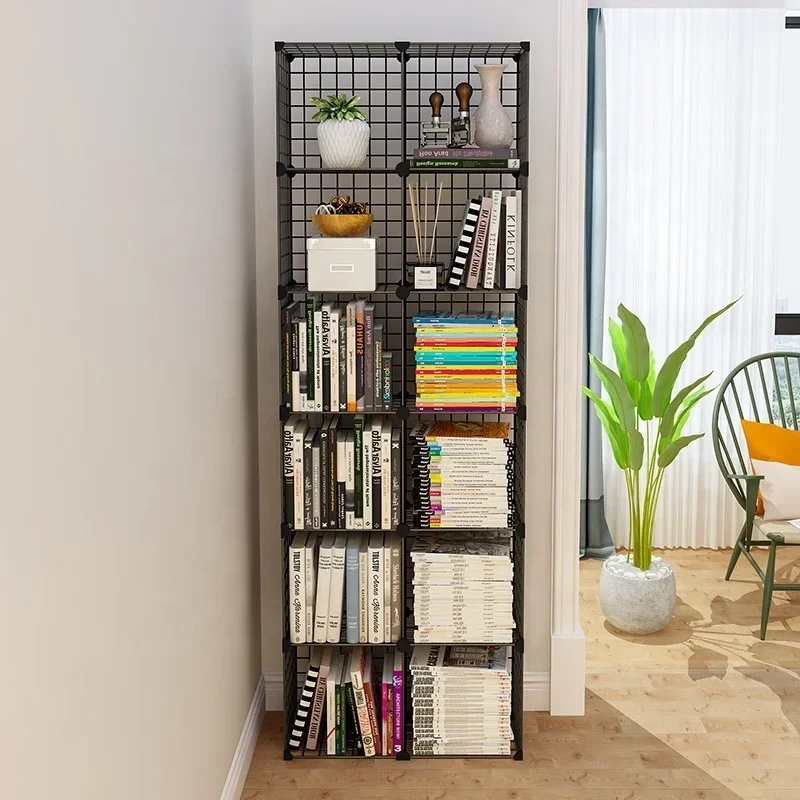 

High Quality Bookcase Grids Wire Grid Display Storage Stands Metal Cube Steel Bookshelf Living Room Etagere Modular Furniture