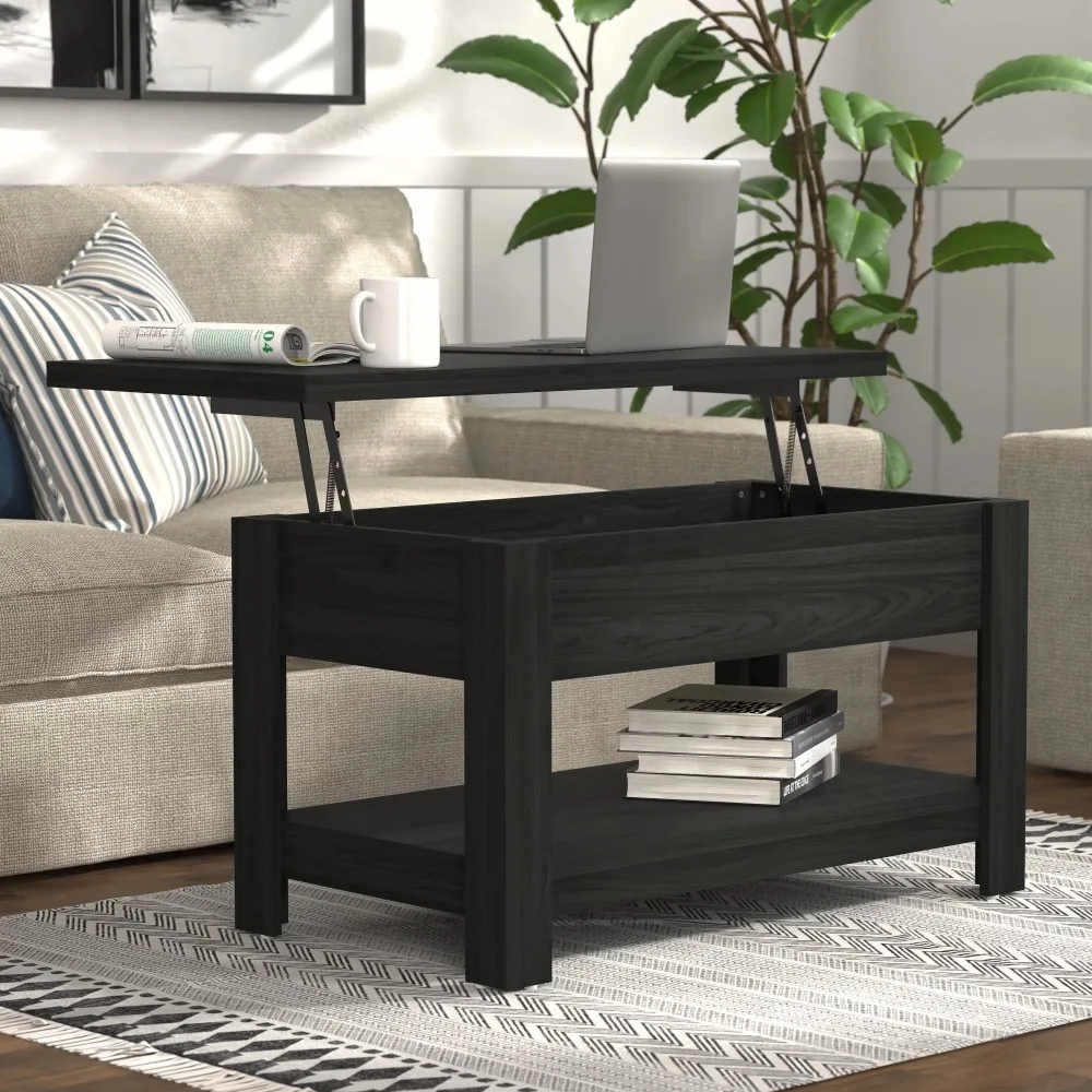 

Деревянный прямоугольный подъемный журнальный столик Coover, боковой столик для гостиной, черный домашний кофейный уголок, мебель, кофейные столы, сервировочный столик