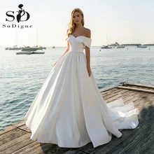 SoDigne Boho Wedding Dress A-Line Off The Shoulder Backless Satin Pearls Sash Corset Simple Bride Gown Vestido De Noiva
SoDigne Boho Wedding Dress A-Line Off The Shoulder Backless Satin Pearls Sash Corset Simple Bride Gown Vestido De Noiva