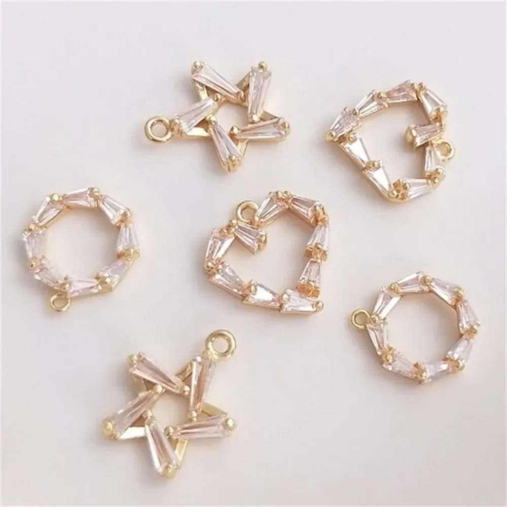 

14K Gold Wrapped T-shaped Zircon Pentagonal Star Peach Heart Pendant Circular Pendant DIY Bracelet Earrings Necklace Pendant