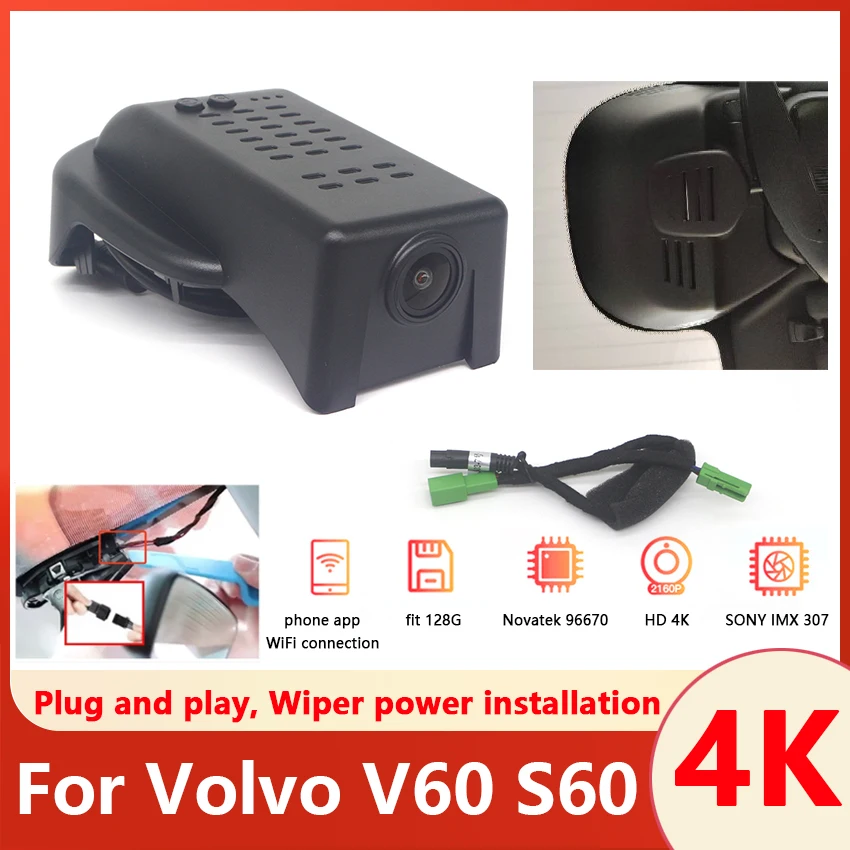 

4K HD 2160P New Plug and Play WIFi Car DVR Video Recorder Dual Lens Dash Cam For Volvo V60 S60 2020-2022 DashCam Accessories