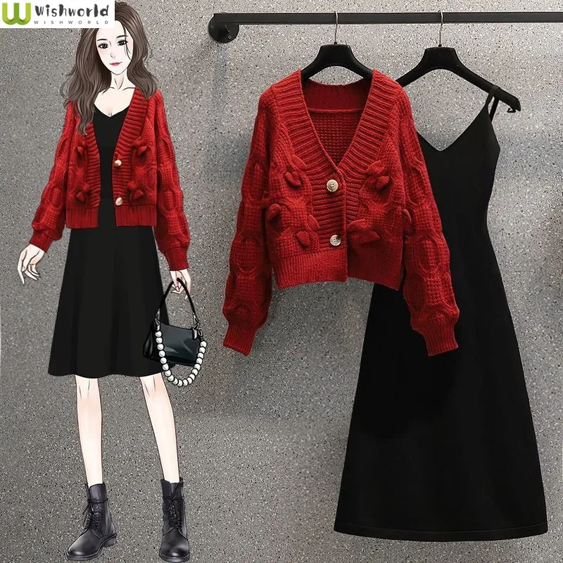 Spring and Autumn Women's Suit 2022 New Fashion Casual Knitted Cardigan Sweater Foreign Style V-neck Dress Two-piece Set
Spring and Autumn Women's Suit 2022 New Fashion Casual Knitted Cardigan Sweater Foreign Style V-neck Dress Two-piece Set