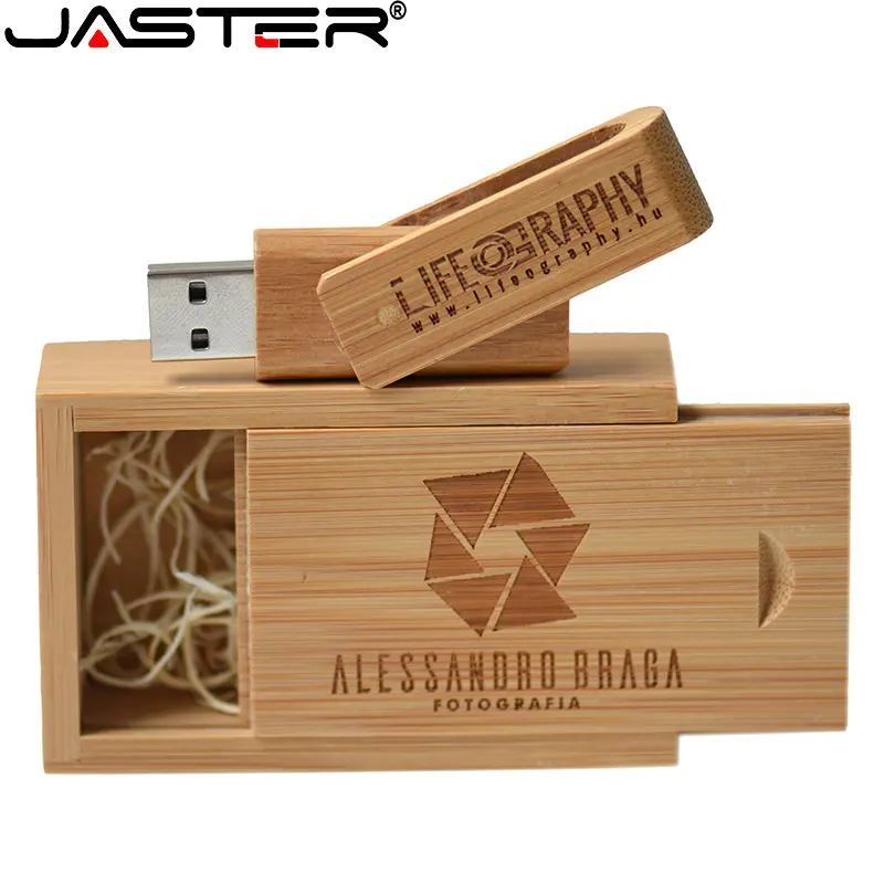 

JASTER Wooden Rotatable USB 2.0 Flash Drives 128GB Creative gift box Pen Drive 64GB 32GB Free logo Memory stick 16GB 8GB U disk