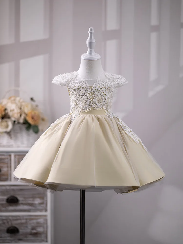 

Champagne Lace Baby Girls Dresses Newborn Baptism Dress Infant Girl Tutu 1st Year Birthday Party Gown Toddler Baptism Clothes