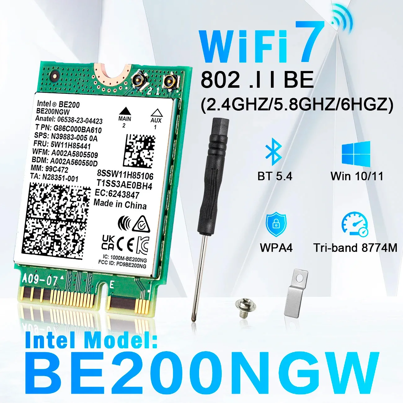 WiFi7 Intel BE200 NIC 8774 Мбит/с Wifi адаптер Bluetooth 5,4 трехдиапазонный 2,4G/5G/6 ГГц BE200NGW M.2 NGFF беспроводной адаптер
WiFi7 Intel BE200 NIC 8774 Мбит/с Wifi адаптер Bluetooth 5,4 трехдиапазонный 2,4G/5G/6 ГГц BE200NGW M.2 NGFF беспроводной адаптер