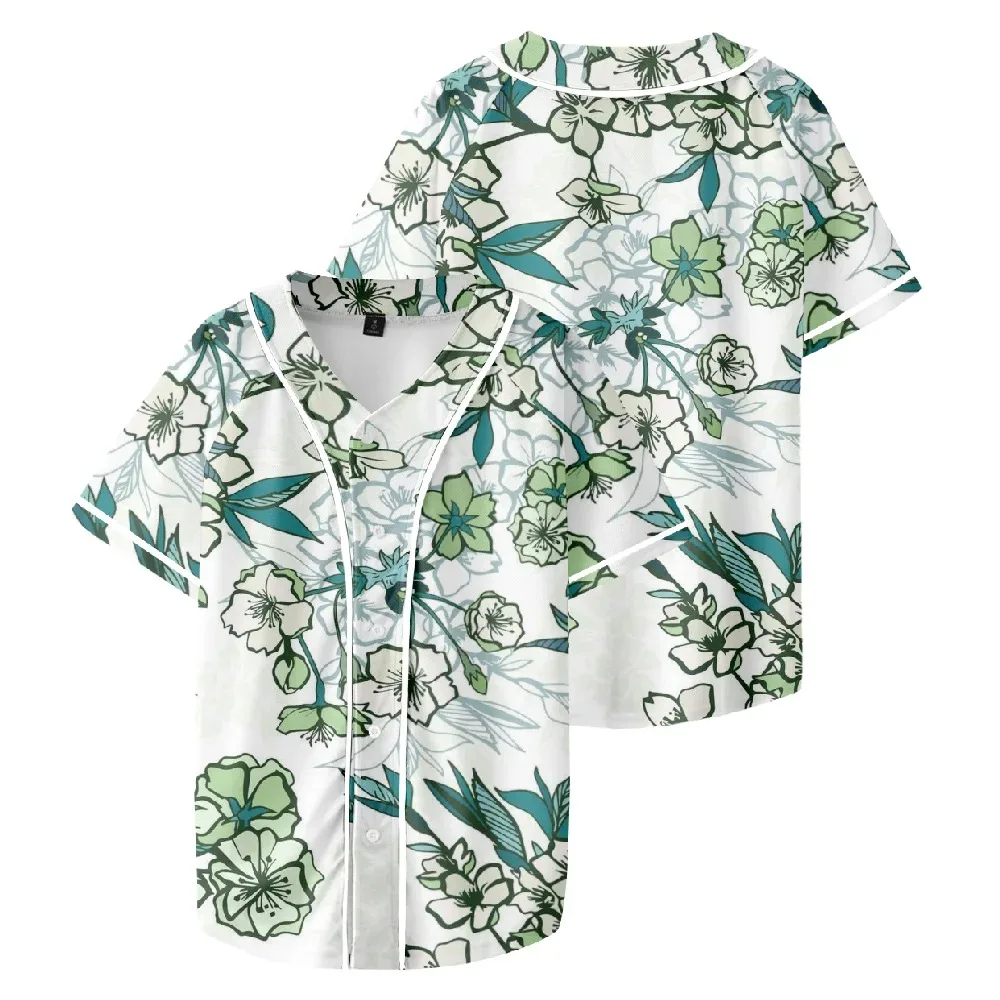 

Camisola de basebol de manga curta masculina e feminina, flores, casual, diário, roupa 3D, basebol, verde, branca 2024