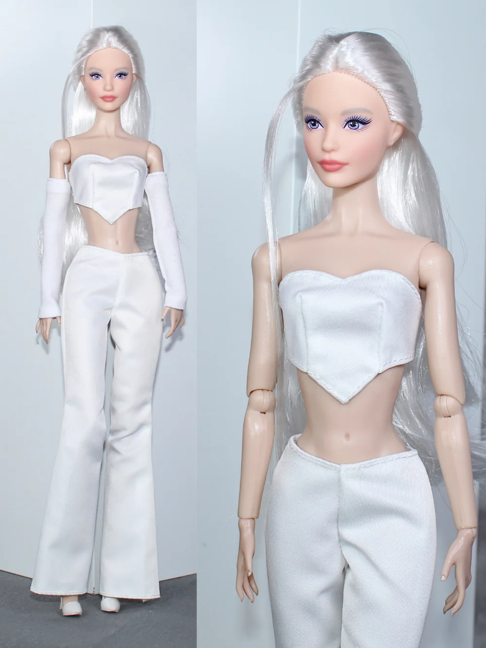 

White clothing set / heart top + long sleeve + pant / 30cm doll clothes fashion suit outfit For 1/6 Xinyi FR ST Barbie Doll