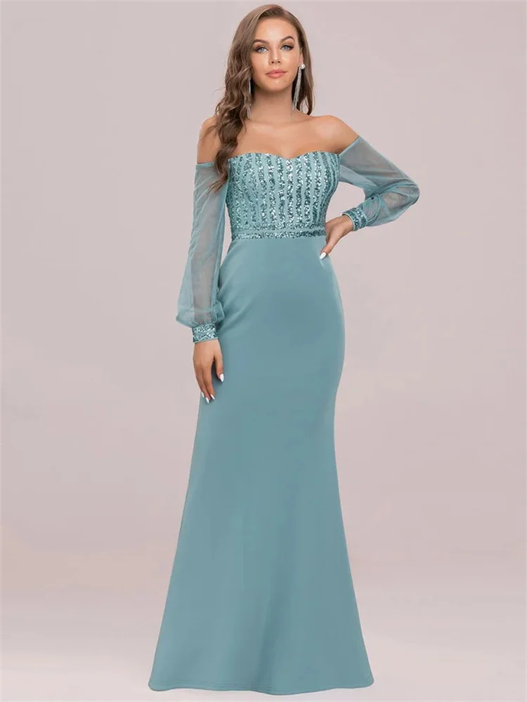 New Product Off the Shoulder Sequin With Tulle Sleeve Evening Dress Elegant Open Back Zipper Closure Party Gowns for Women 2024
New Product Off the Shoulder Sequin With Tulle Sleeve Evening Dress Elegant Open Back Zipper Closure Party Gowns for Women 2024