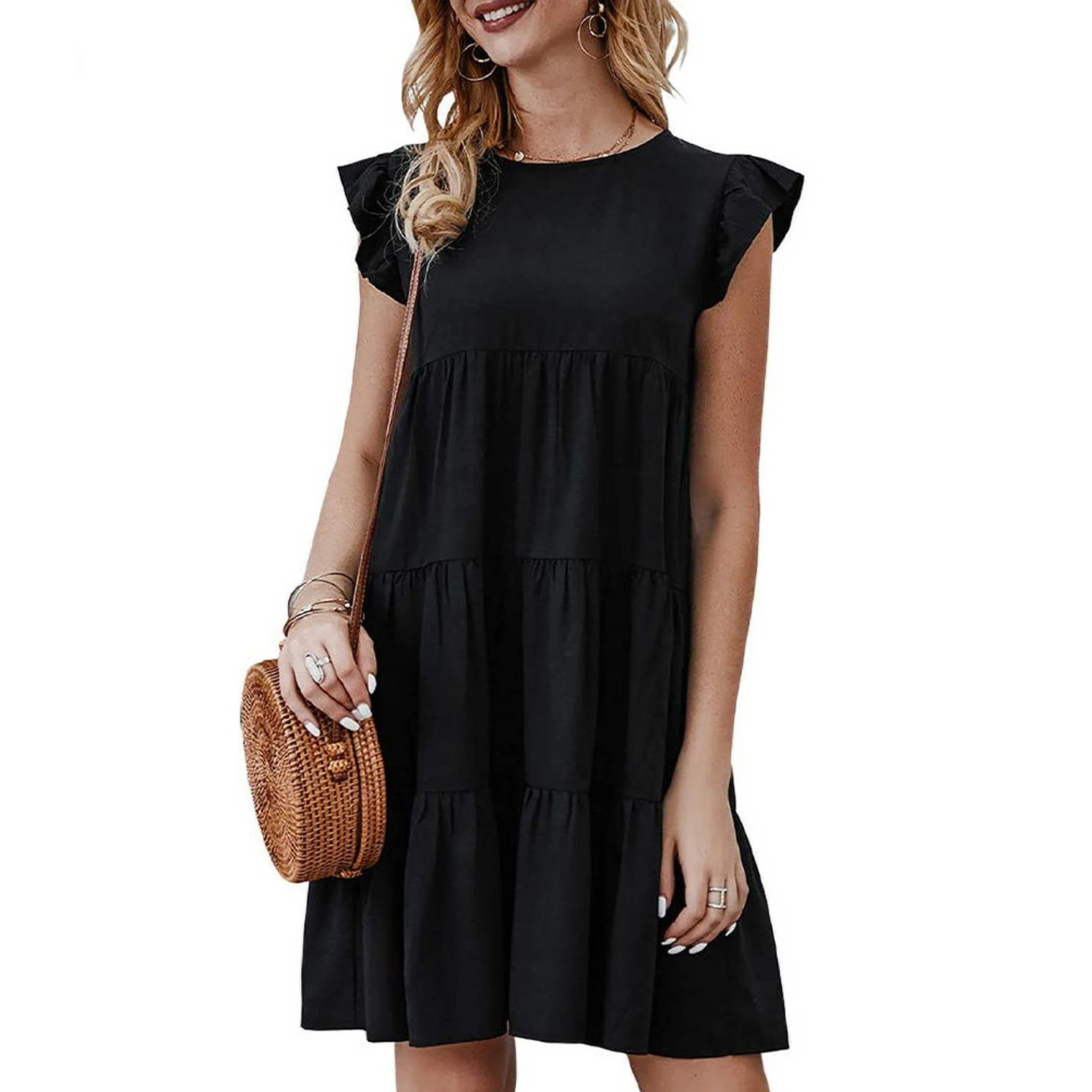 Short Loose Fit Mini Dress Casual Crew Neck Sleeveless Solid Summer Pleated Ruffle Hem Daily Soft Beach Flowy
Short Loose Fit Mini Dress Casual Crew Neck Sleeveless Solid Summer Pleated Ruffle Hem Daily Soft Beach Flowy
