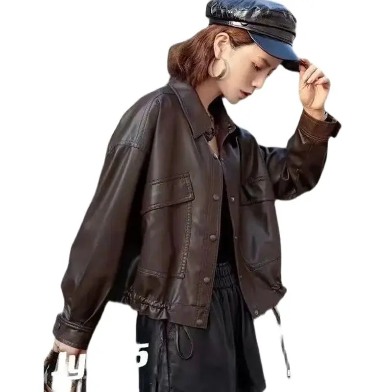 

Куртка женская короткая из экокожи, модный однобортный пиджак свободного покроя в Корейском стиле, верхняя одежда, весна 2022