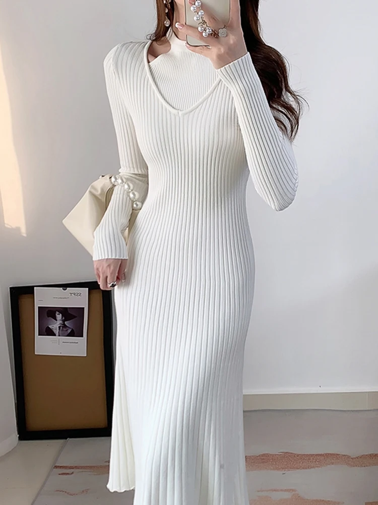 New 2024 Autumn Spring Sweater Dress Women Rib Cotton Long Sleeve Knitted Long Dress Korean Fashion Women's A Line Maxi Dress
New 2024 Autumn Spring Sweater Dress Women Rib Cotton Long Sleeve Knitted Long Dress Korean Fashion Women's A Line Maxi Dress