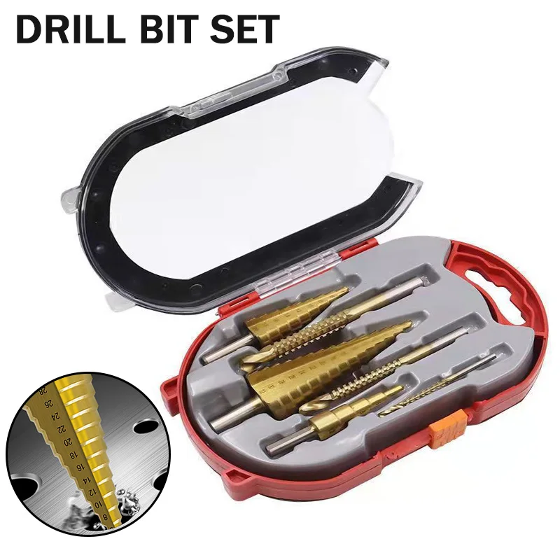 Step Drill Bit Saw Drill Bit Set Titanium Milling Cutter 4-12 4-20 4-32mm 3 6 8mm For Woodworking Metal Core Hole OpenerNew
Step Drill Bit Saw Drill Bit Set Titanium Milling Cutter 4-12 4-20 4-32mm 3 6 8mm For Woodworking Metal Core Hole OpenerNew