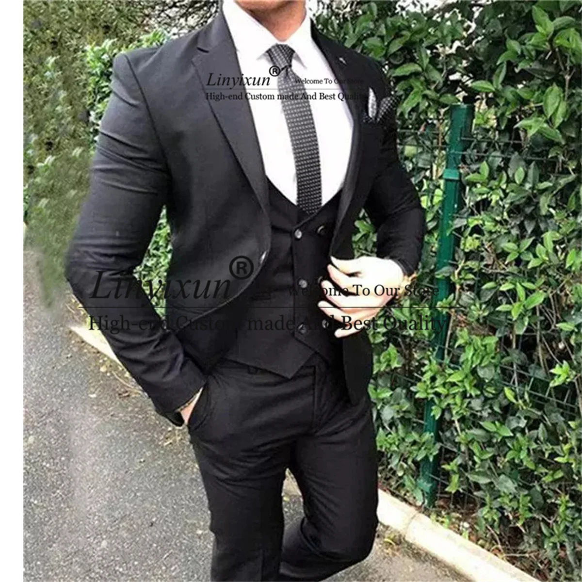 

Formal Black Men Suits Slim Fit Notch Lapel Groom Tuxedo for Wedding 3 Pieces Jacket Vest Pants Sets Business Male Party Blazers