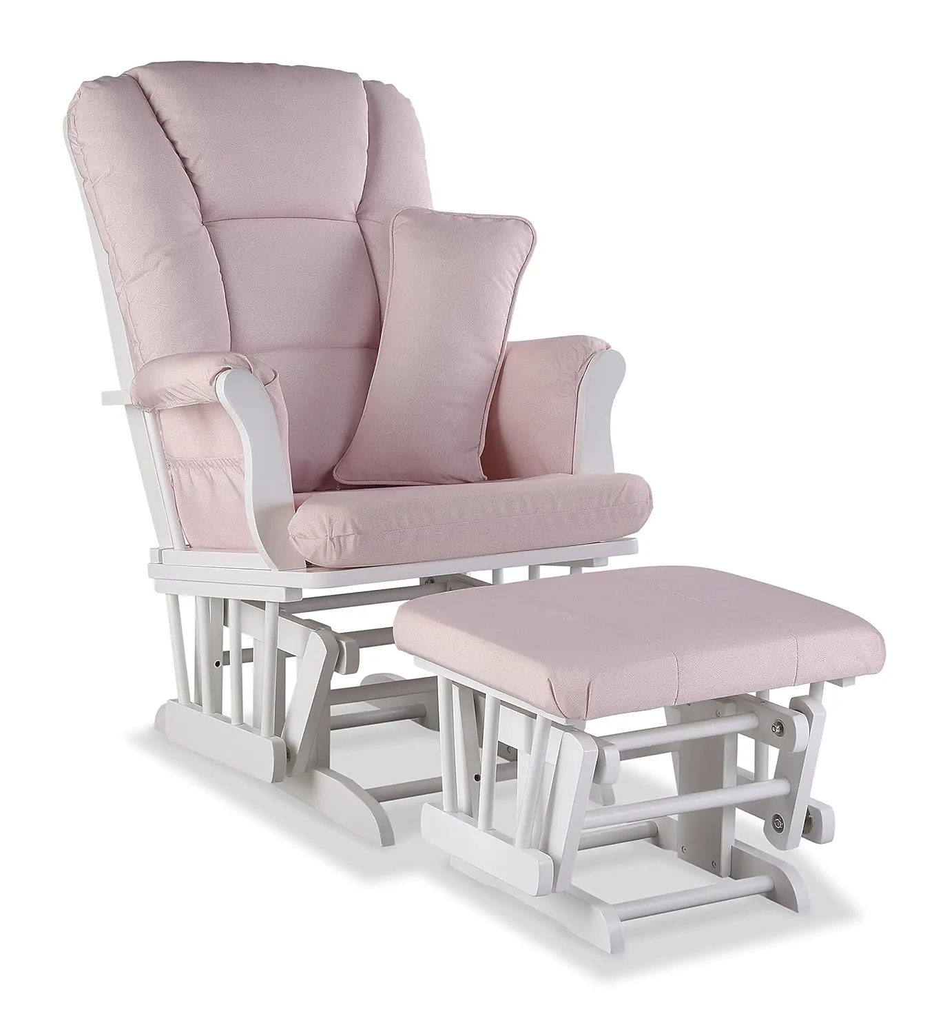 

Glider and Ottoman with Free Lumbar Pillow (White/Pink Blush Swirl) - Cleanable Upholstered Comfort Rocking Nursery Chair