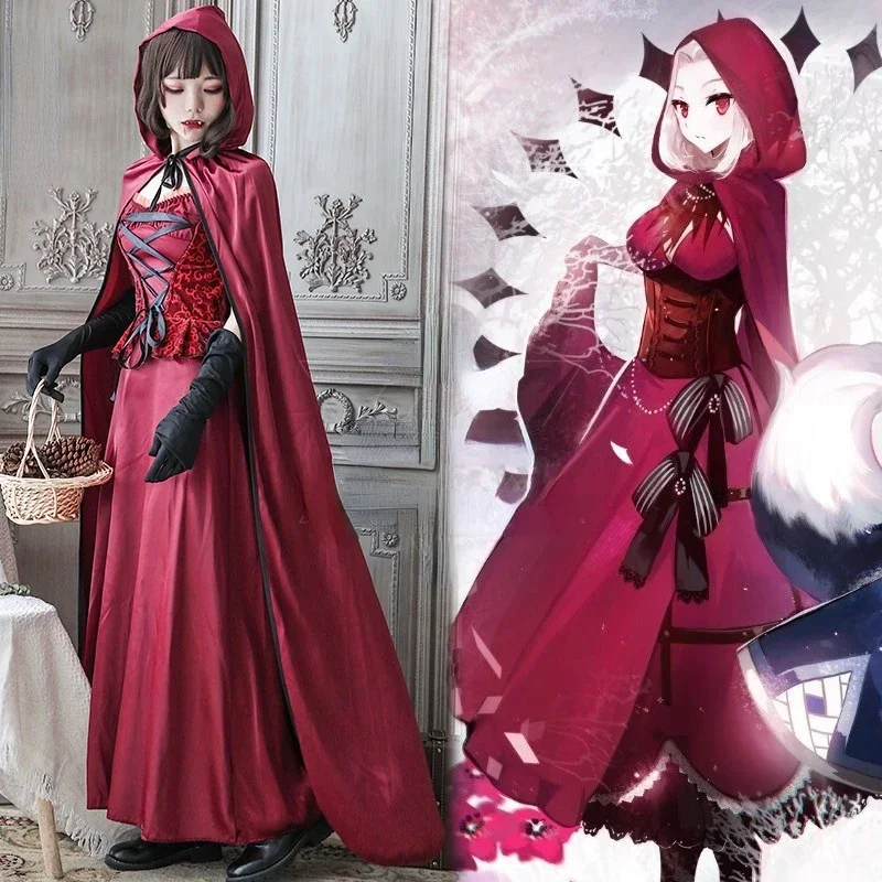 

2023 New Halloween Costume Little Red Riding Hood Costume Adult Female Role-playing Vampire Princess Long Dress Shawl Anime