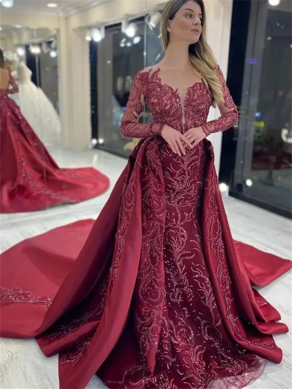

Роскошное платье-трапеция для выпускного вечера с длинным рукавом 2024, женское вечернее платье, классическое атласное платье до пола, платья