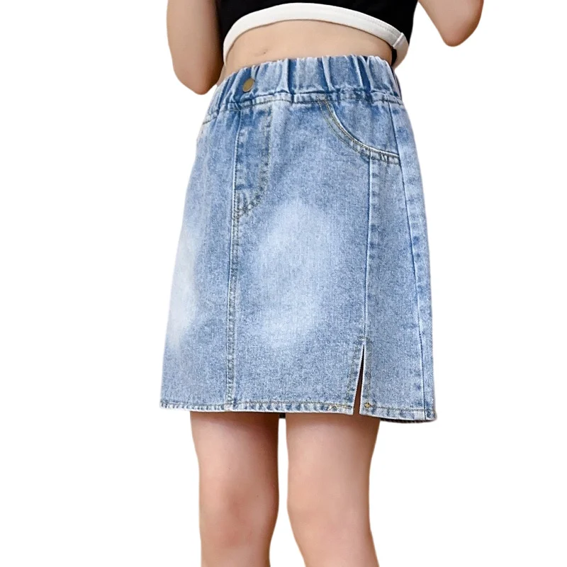 

2024 Summer Children Denim Skirt for Baby Girl Fashion Pencil Skirts with Front Vent For Teenage Girl Age 4 5 6 7 8 9 10 13 14