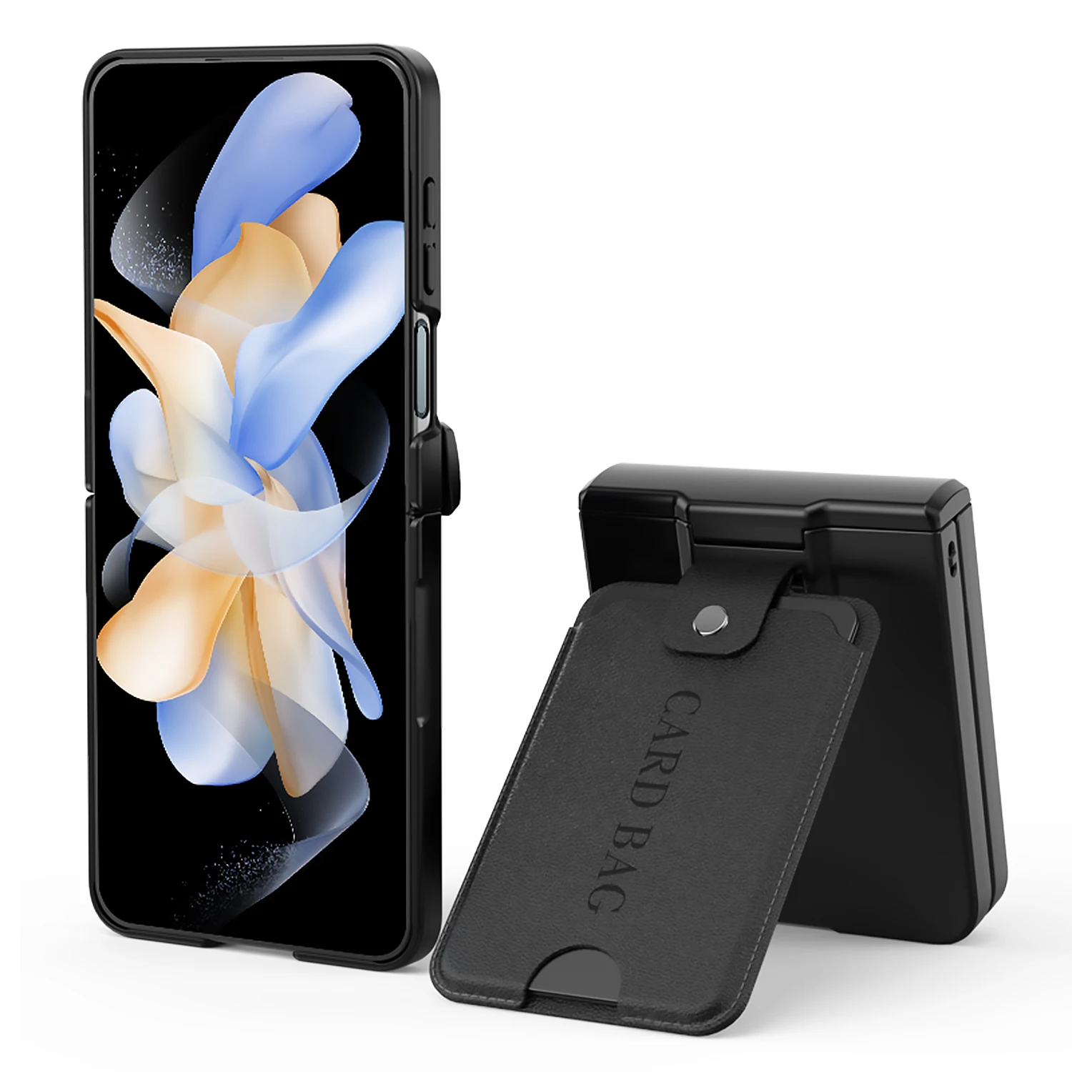 Hard PC Spring Hinge Shockproof Phone Cover for Samsung Galaxy Z Flip 5 Case with Card Bag Bracket Small Screen Protector
Hard PC Spring Hinge Shockproof Phone Cover for Samsung Galaxy Z Flip 5 Case with Card Bag Bracket Small Screen Protector