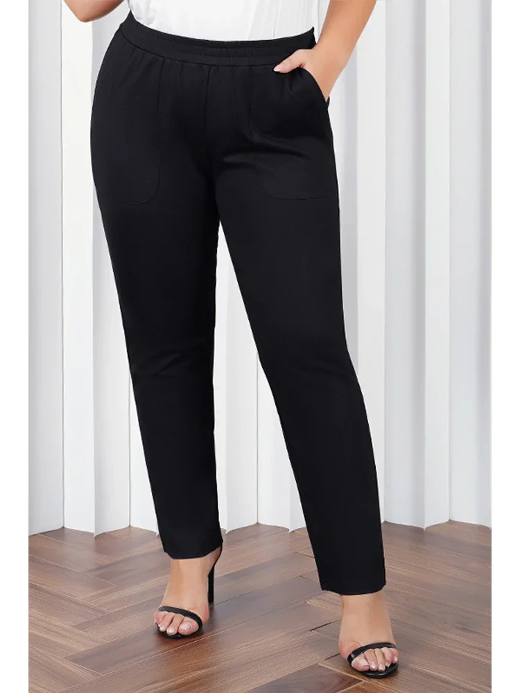 

Базовые черные женские брюки, повседневные укороченные брюки-карандаш с карманами и эластичной завышенной талией, офисные женские брюки, леггинсы для женщин
