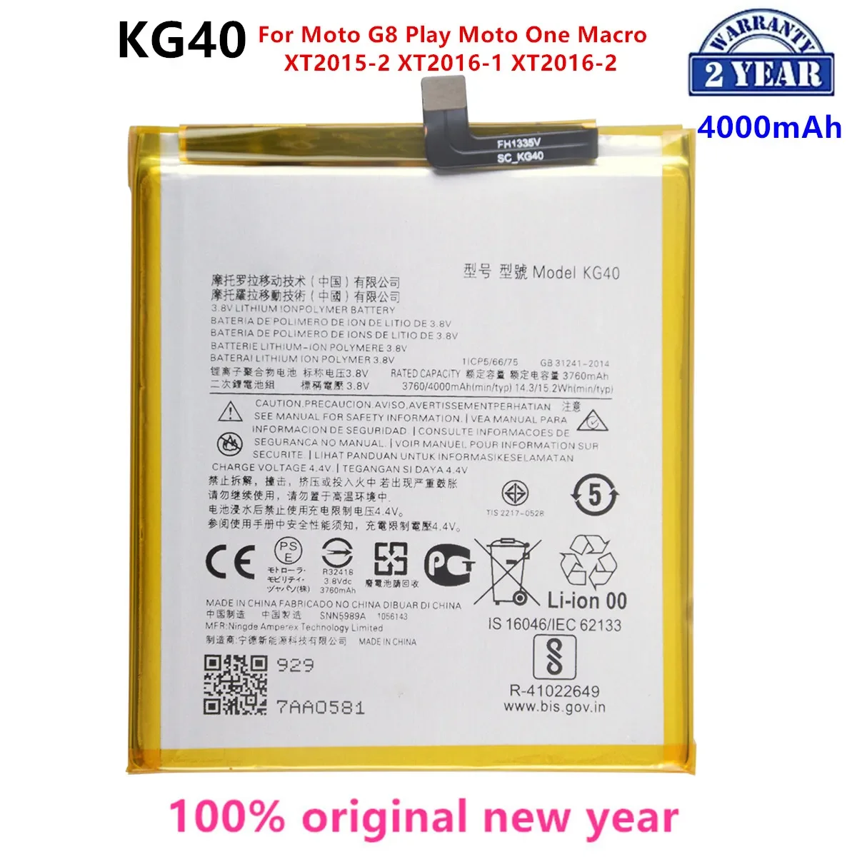 

100% Original KG40 4000mAh Battery For Motorola Moto G8 Play Moto One Macro/Dual SIM XT2015-2 XT2016-1 XT2016-2 Batteries