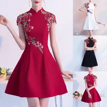 Women Cheongsam Dress Half Turtleneck High Waist Above Knee Length Temperament Chinese Dress for Banquet 
Women Cheongsam Dress Half Turtleneck High Waist Above Knee Length Temperament Chinese Dress for Banquet