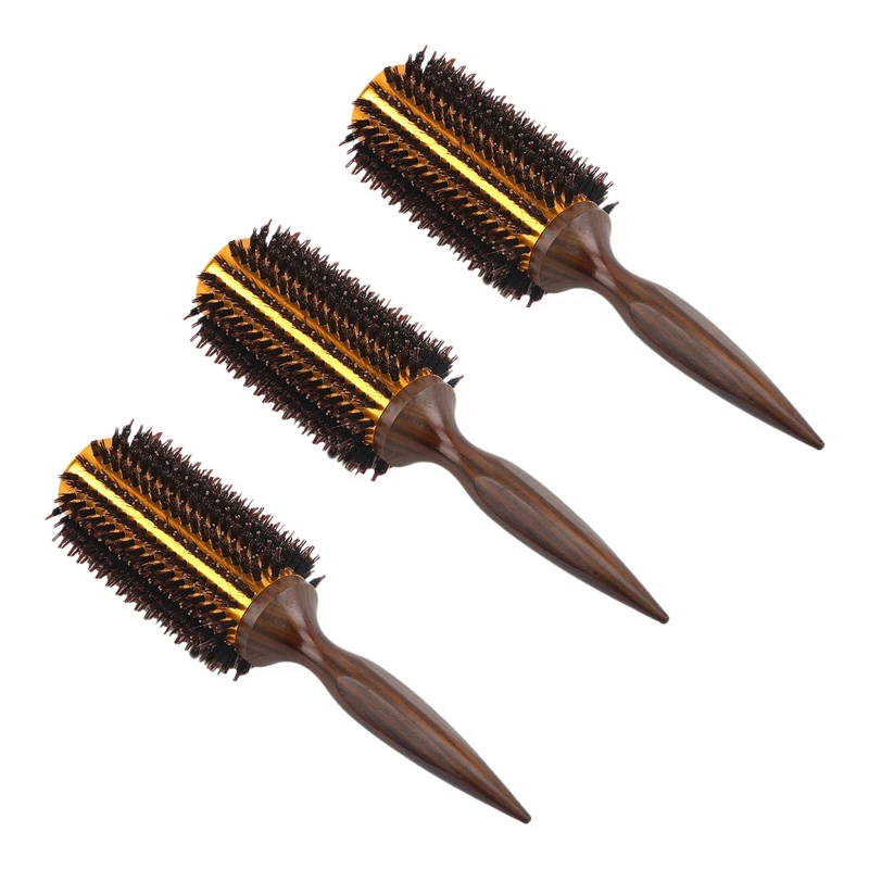 

3X Straight Twill Hair Comb Natural Boar Bristle Rolling Brush Round Barrel Blowing Curling