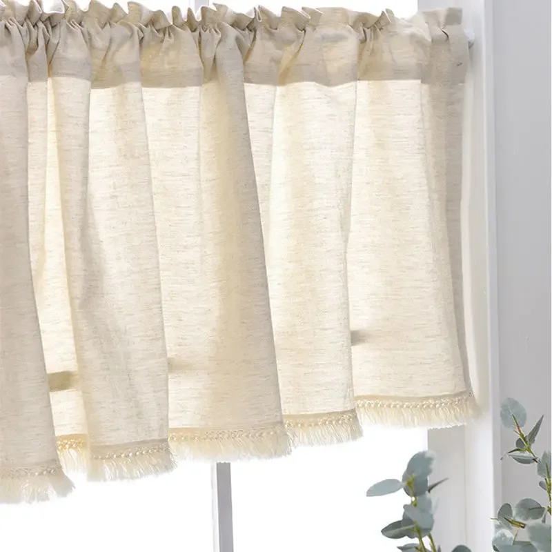 

Boho Kitchen Curtain Linen Textured Beige Half Window Curtain with Tassels for Bathroom Living Room Laundry Light Filtering 1 Pc