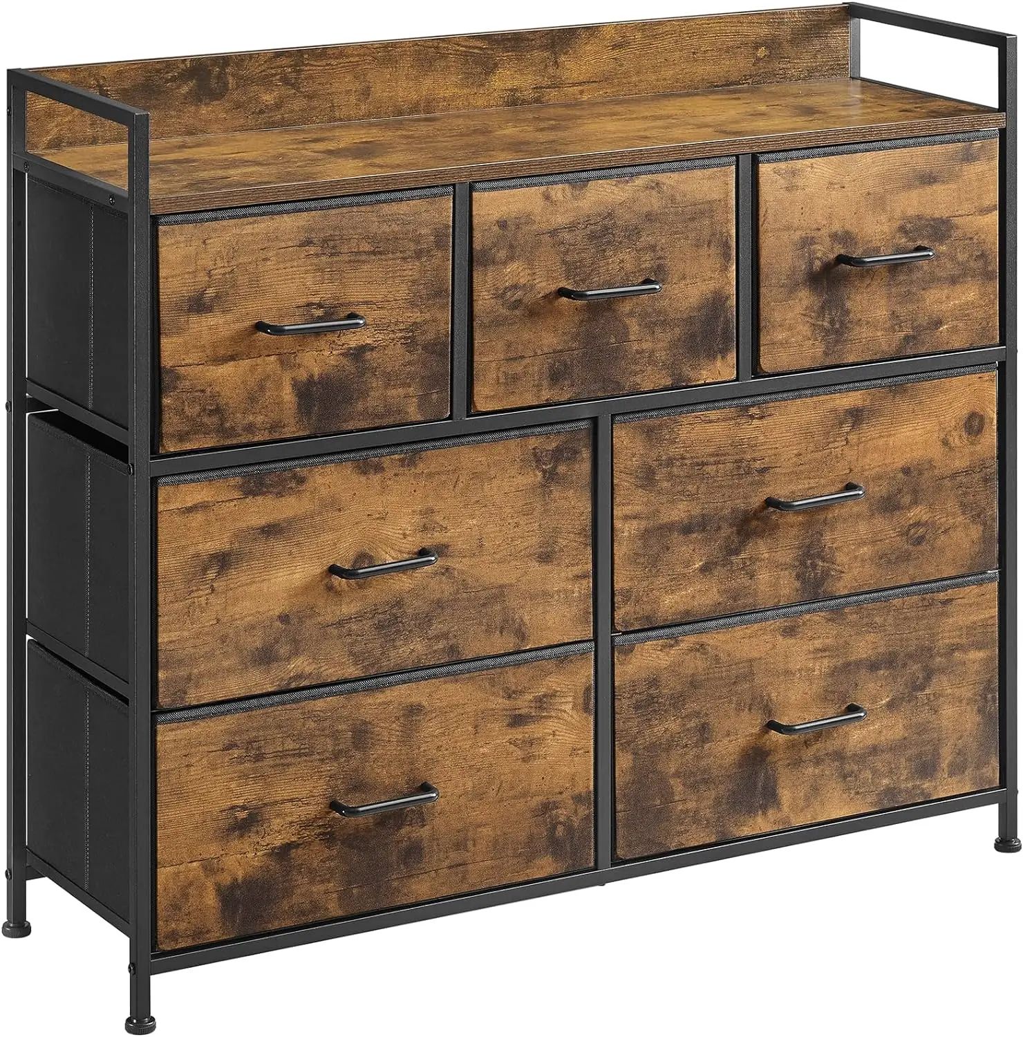 

for Bedroom, Chest of Drawers, 7 Fabric Drawers with Handles, Rustic Brown and Black ULTS137B01 Cabinet Filing cabinet drawer F