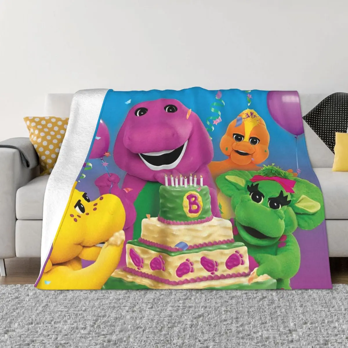 

Barney & Friends Anime Blankets Flannel Print Dinosaur Animal Breathable Thin Throw Blanket for Bedding Office Plush Thin Quilt