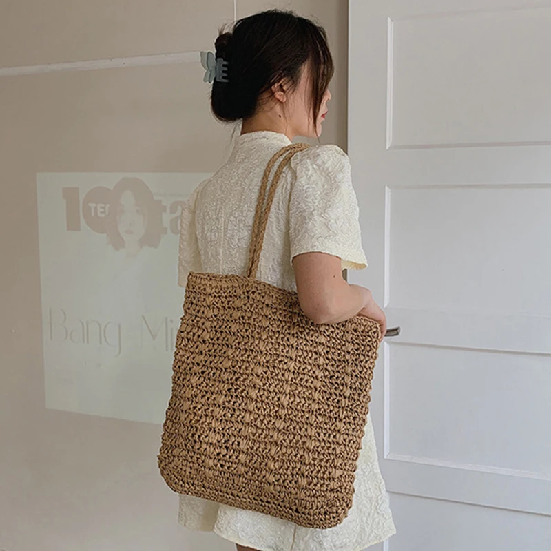 Knitted Rattan Beach Tote - Large Travel Shoulder Bag 2 Saecefdb6fb3d49dda583a5bca592276fD