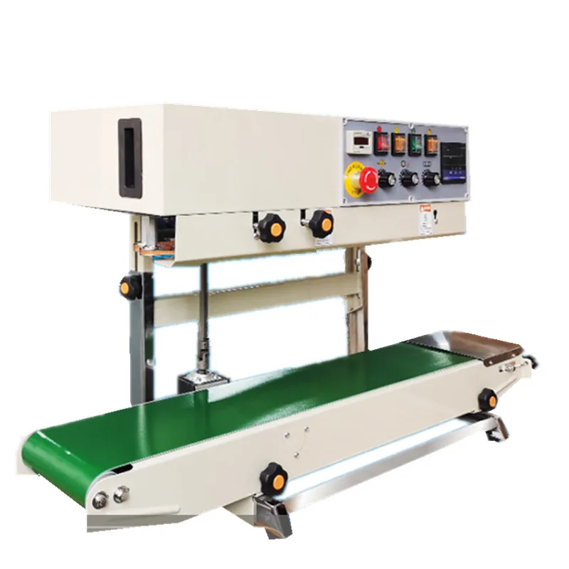 

Hot selling plastic bag sealer, standing up pouch continuous band sealer with print expiry date