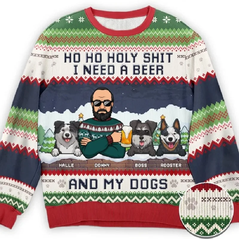 

Men Women Black Dog Christmas Ugly Christmas Sweater Pullover Tacky Xmas Jumper Tops 3D Long Sleeve Holiday Party Sweatshirt