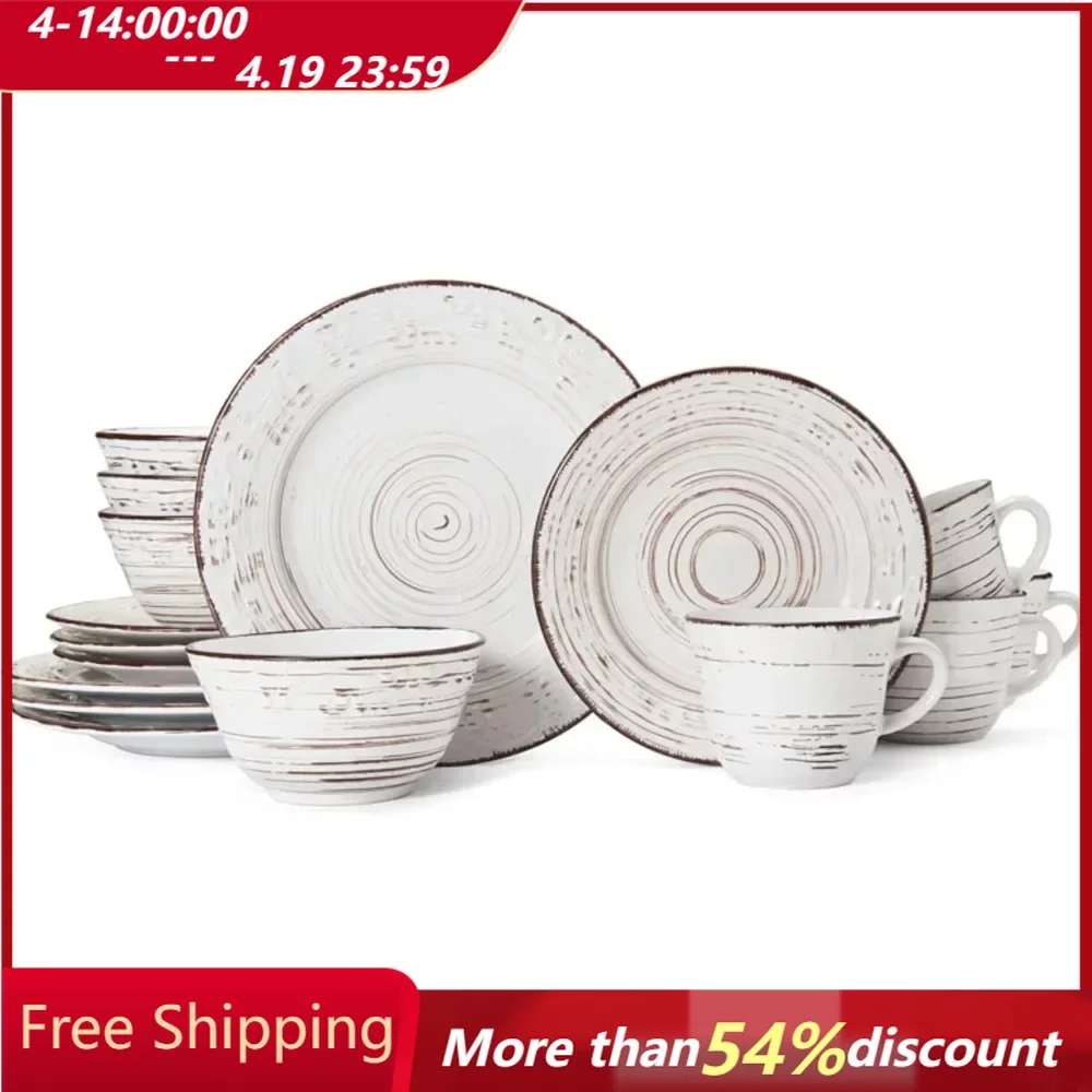 

Distressed White 16-Piece Dinnerware Set Porcelain Dinner Set Service for 4 Tableware Sets China Ceramic Plates Dishes Kitchen
