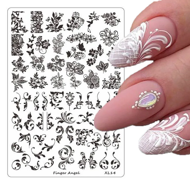 

XL Flower Leaf Butterfly Design Nail Stamping Plates French Line Stripe Printing Stencil Manicures Decoration Stamp Templates &X