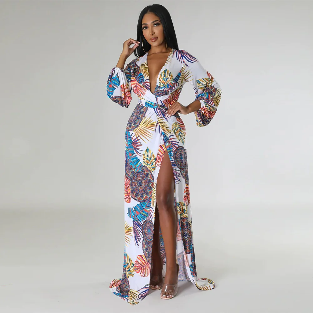 Cutubly Floral Dresses For Women Sexy V-Neck Long Sleeve Slim Split Maxi Dress Summer New Beach Wear Vacation Holiday Club
Cutubly Floral Dresses For Women Sexy V-Neck Long Sleeve Slim Split Maxi Dress Summer New Beach Wear Vacation Holiday Club