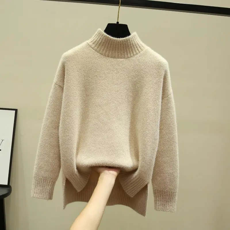 Женский Теплый свитер с воротником средней высоты, вязаный офисный свитер из искусственной норки на флисе, свободный утепленный свитер для осени и зимы, 2023
Женский Теплый свитер с воротником средней высоты, вязаный офисный свитер из искусственной норки на флисе, свободный утепленный свитер для осени и зимы, 2023