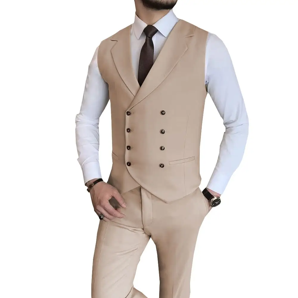 

Men's Vest Notch Lapel Double Breast Waistcoat Fashion Boutique Casual Business Groom Wedding Tuxedo Dress 2 Pieces（Vest+Pants）