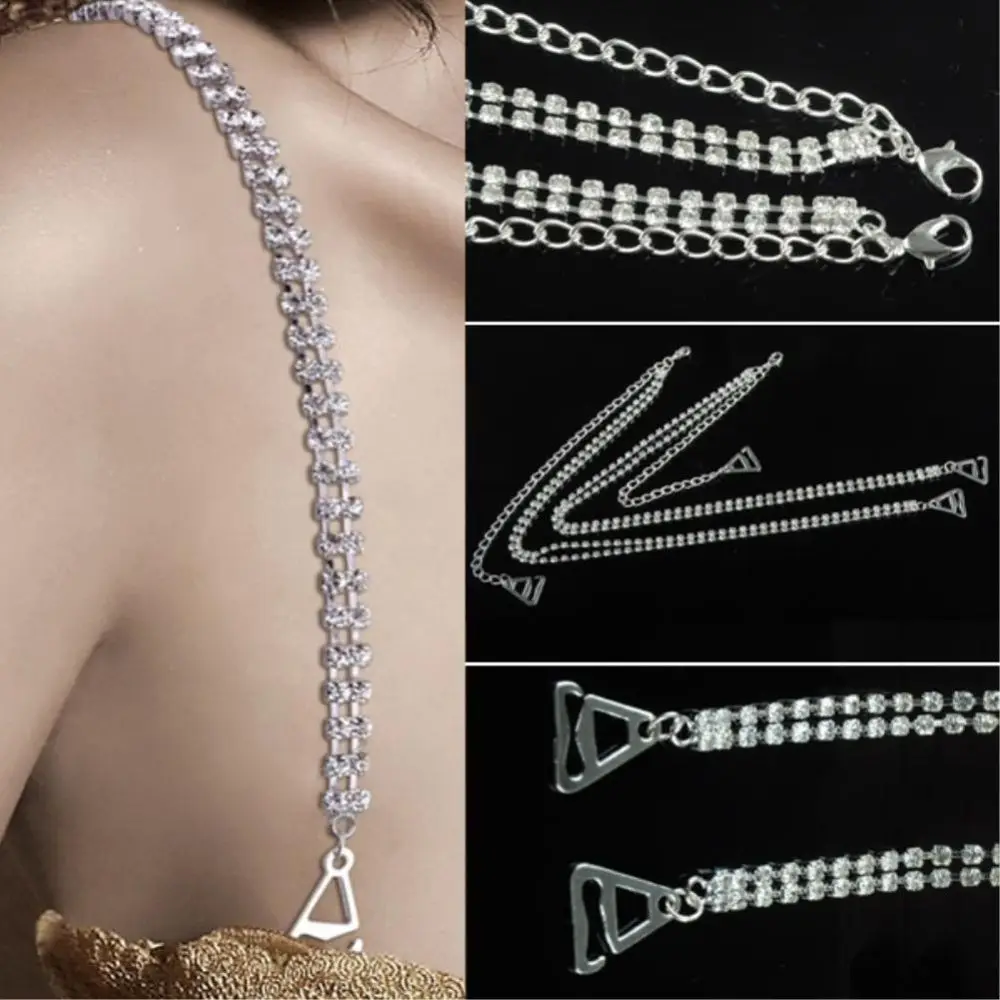 

Fashion 2PCS 1Pair Crystal Rhinestone Underwear Accessories Adjustable Belt Double Row Bra Straps Shoulder Straps Bra Straps