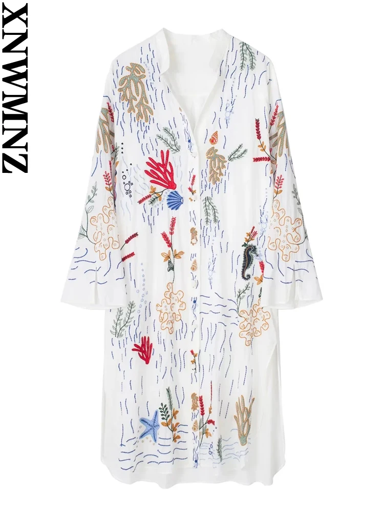 XNWMNZ 2023 Women Fashion Cotton Embroidered Long Blouse Bohemian V-neck Long Sleeve Loose Front Button Female Shirt Dress
XNWMNZ 2023 Women Fashion Cotton Embroidered Long Blouse Bohemian V-neck Long Sleeve Loose Front Button Female Shirt Dress