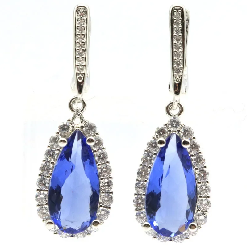 

8g 925 SOLID STERLING SILVER Earrings Fantastic London Blue Topaz Rich Blue Violet Tanzanite Tsavorite Garnet CZ Woman's Gift