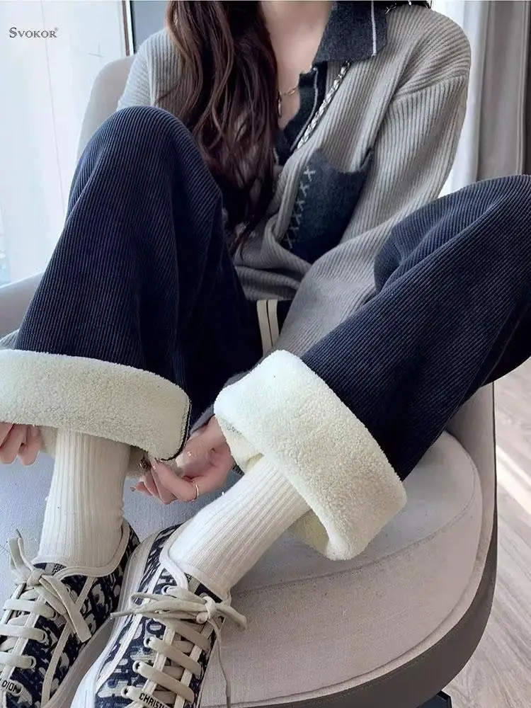 SVOKOR Lambswool Drawstring Trousers Women's Thickened Knitted Wide-Legged Straight Pants Loose High-Waisted Padded Leggings
SVOKOR Lambswool Drawstring Trousers Women's Thickened Knitted Wide-Legged Straight Pants Loose High-Waisted Padded Leggings