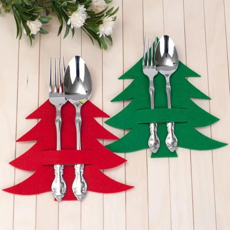 

4pcs Cutlery Pocket Elk Snowflake Santa Claus Cutlery Bag Table Decorations Christmas Knife Fork Holder Tableware Organizer 2023