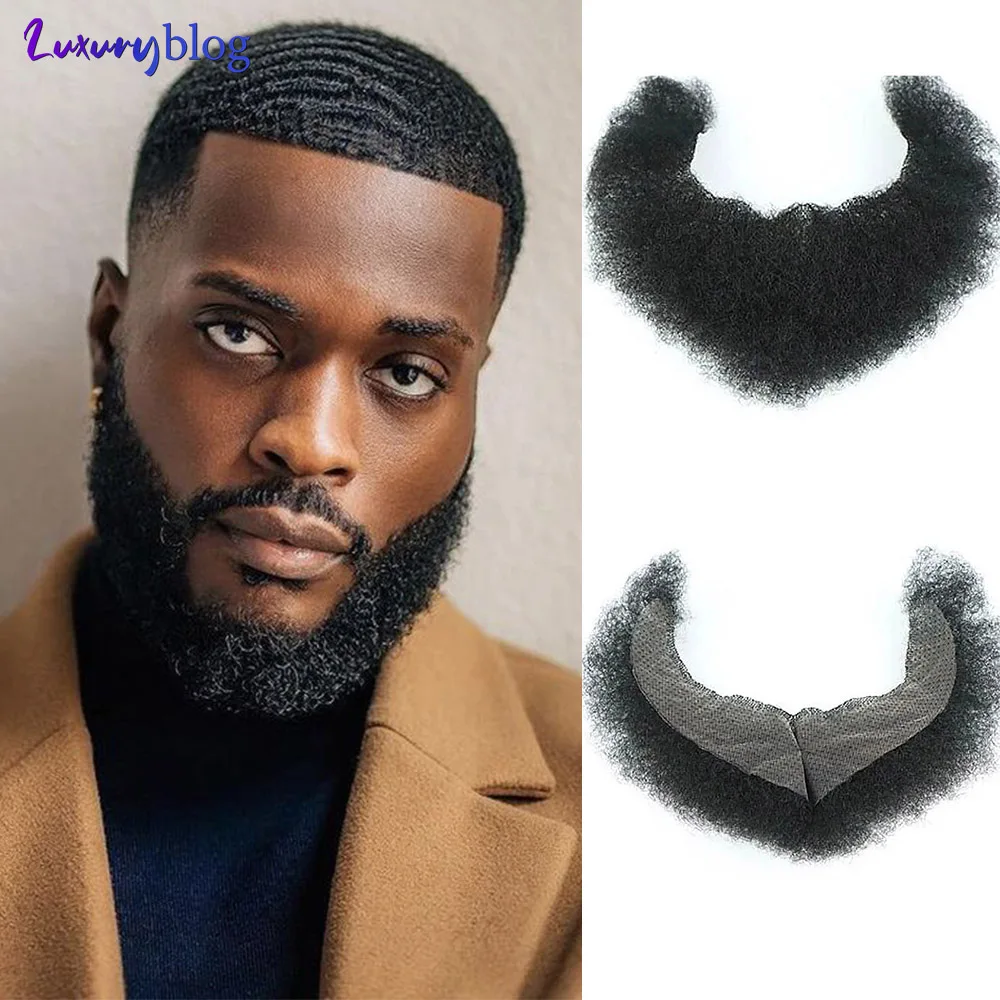 

Afro Kinky Curly Face Beard Human Hair Mustache for Black Men Lace Base Realistic Makeup Bearded Replace System