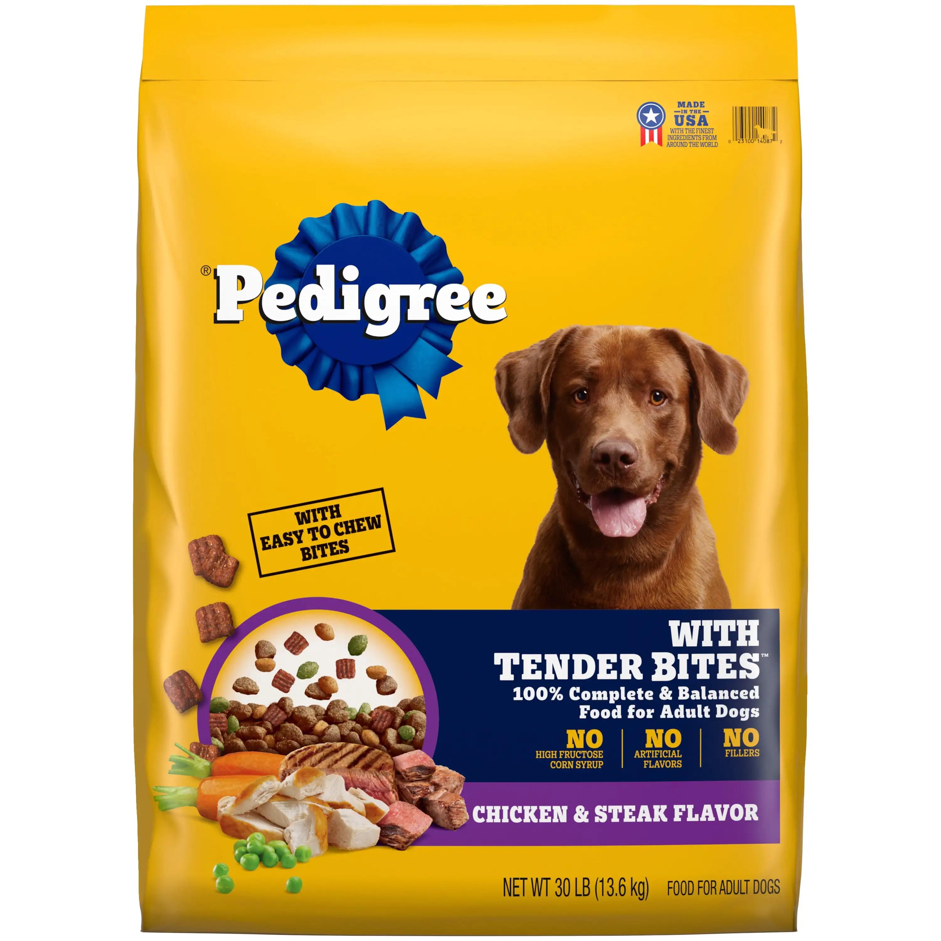 

Pedigree with Tender Bites Complete Nutrition Adult Dry Dog Food Chicken & Steak Flavor Dog Kibble, 30 lb. Bag