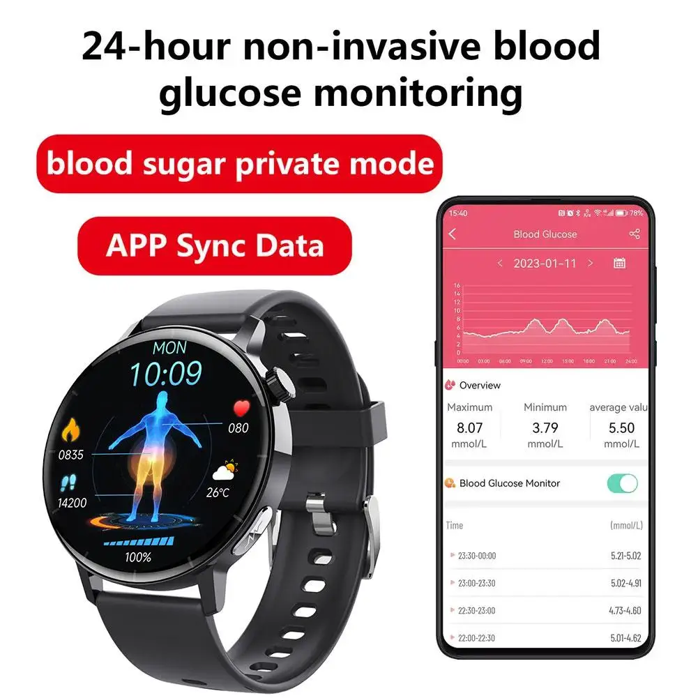 

F67 PRO Smart Watch Bluetooth Call Non-invasive Blood Blood Heart Body ECG Electrocardiogram Rate BT Oxygen Glucose Tempera D9M1