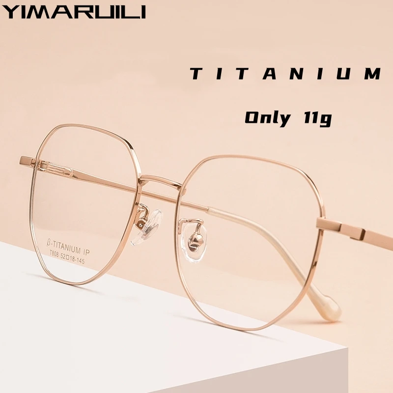 

YIMARUILI Ultra-light Polygonal Decorative Eyeweae Men Retro Fashion Pure Titanium Optical Prescription Glasses Frame Women T808
