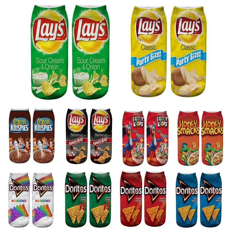 

New Funny Cartoon Foods Low Ankle 3D Printed Potato Chips Fries Short Cotton Socks For Women Men Summer Spring Dropship