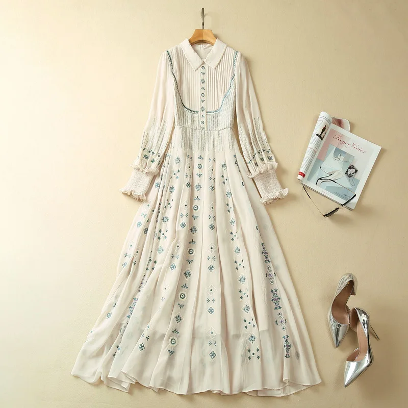 European and American women's clothes 2023 spring new lapel Long-sleeved embroidery Fashion pleated dress XXL
European and American women's clothes 2023 spring new lapel Long-sleeved embroidery Fashion pleated dress XXL
