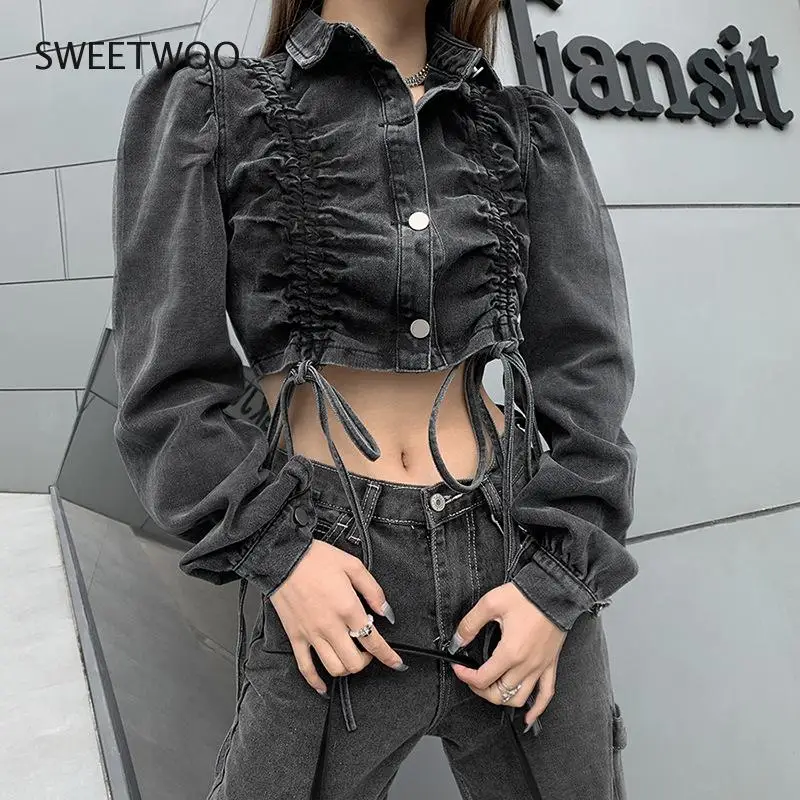 Fashion Pleated Button Jeans Jacket Ladies Spring Autumn Active Street Style Hot Sale Drawstring Fashion Denim Mujer Jacket Top
Fashion Pleated Button Jeans Jacket Ladies Spring Autumn Active Street Style Hot Sale Drawstring Fashion Denim Mujer Jacket Top