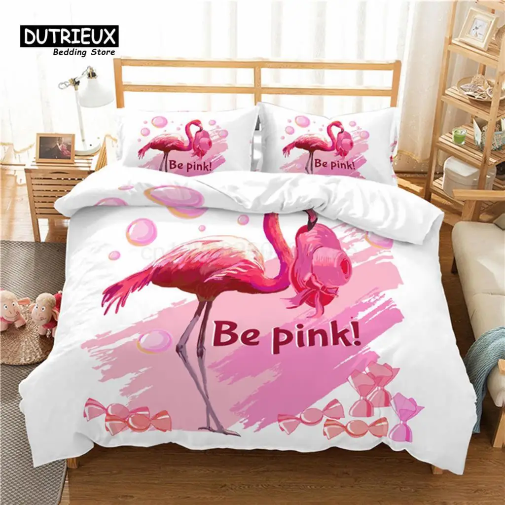 

Luxury 3D Flamingo Print Home Living Comfortable Duvet Cover Pillowcase Kid Bedding Set Queen and King EU/US/AU/UK Size